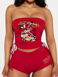 Drawsting Printed Cropped Tube Shorts sets