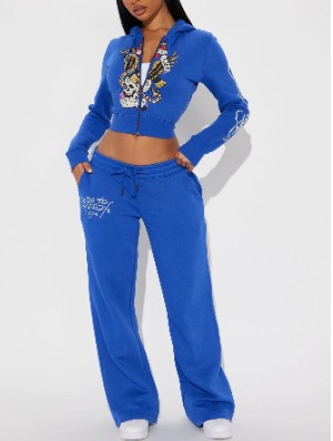 Snak Eagle Skull Print Hooded Pantalon Sets
