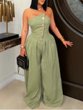 Strapless Metal Buckle Wide Leg Jumpsuits