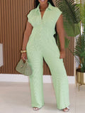 Ruched Lapel Button UP Loose Jumpsuits