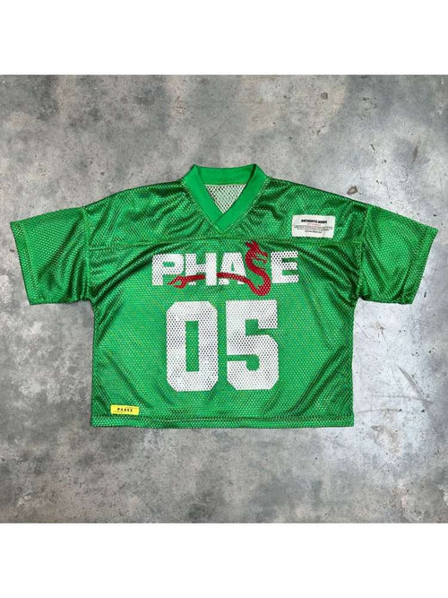 Cross Letter Printed Mesh V Neck Jerseys