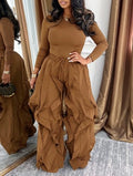 Plain color Lacework wide Leg Pantalon Pantalon Sets