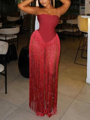 Strapless Fring Sparkly Fitted Bodysuits