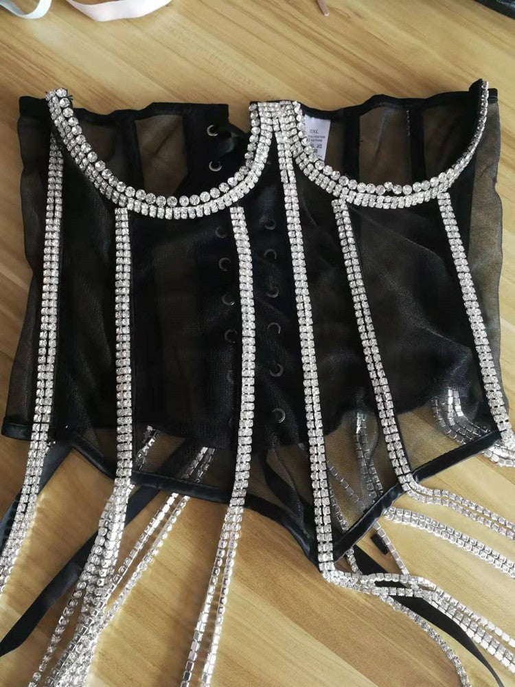 Rhinestone Lace-Up Strapless Corset