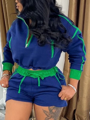 Colorblock Zipper Sweatshirt Stort Sets