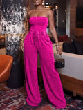 Washed Strapless Wide Leg Jumpsuits