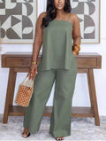 Plain Split Hem Tank Loose Pant Sets