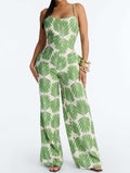 Tropical Sleevelless Wide Leg Jumpsuits