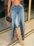 Distressed Irregular Washed Denim Jeans