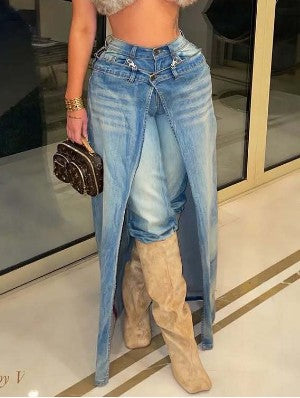 Distressed Irregular Washed Denim Jeans