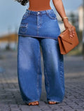 Metal Buckle Denim Wide Leg Jeans