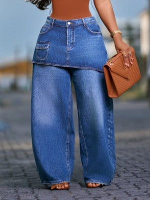 Metal Buckle Denim Wide Leg Jeans