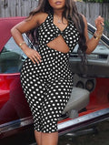 Polka Dots Halter Rompers With Headband