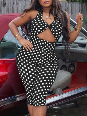 Polka Dots Halter Rompers With Headband