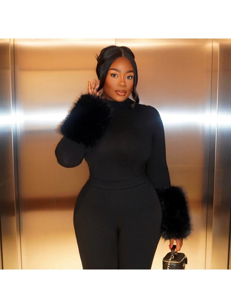 Fluff Mock Neck Long sleeve Bodysuits