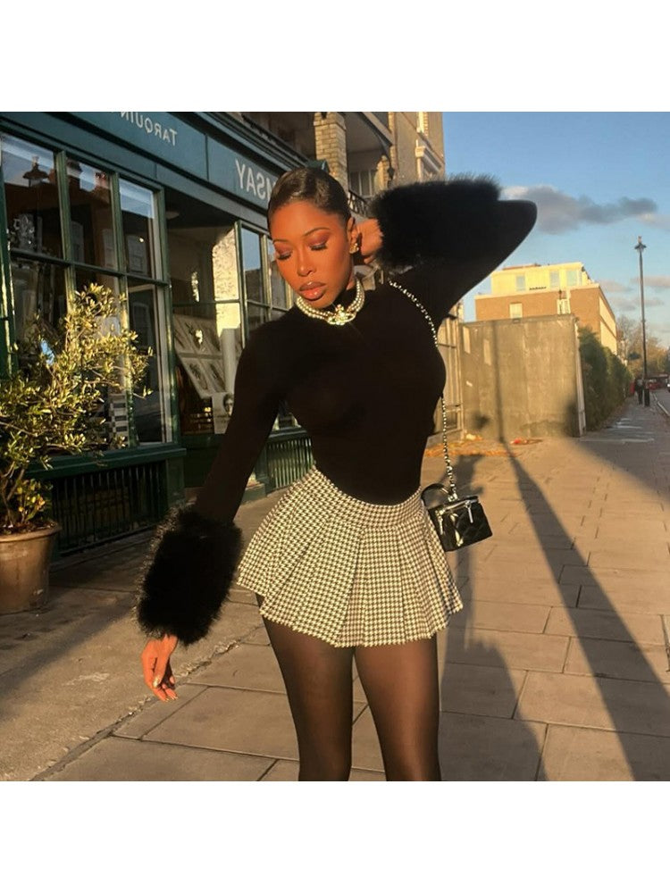 Fluff Mock Neck Long sleeve Bodysuits