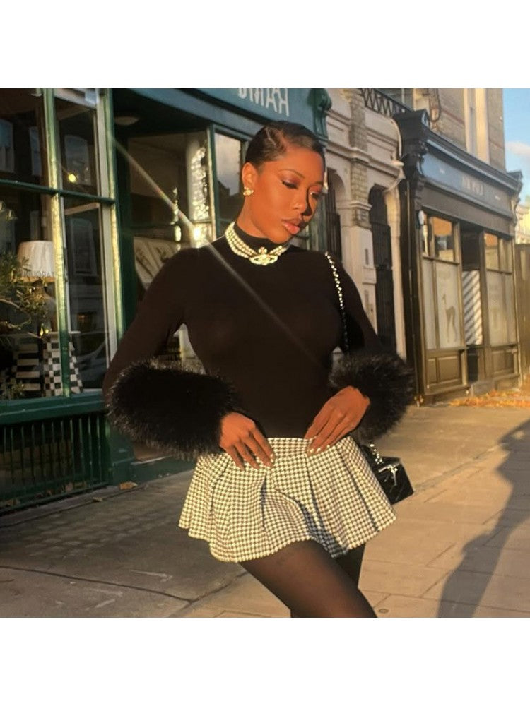 Fluff Mock Neck Long sleeve Bodysuits