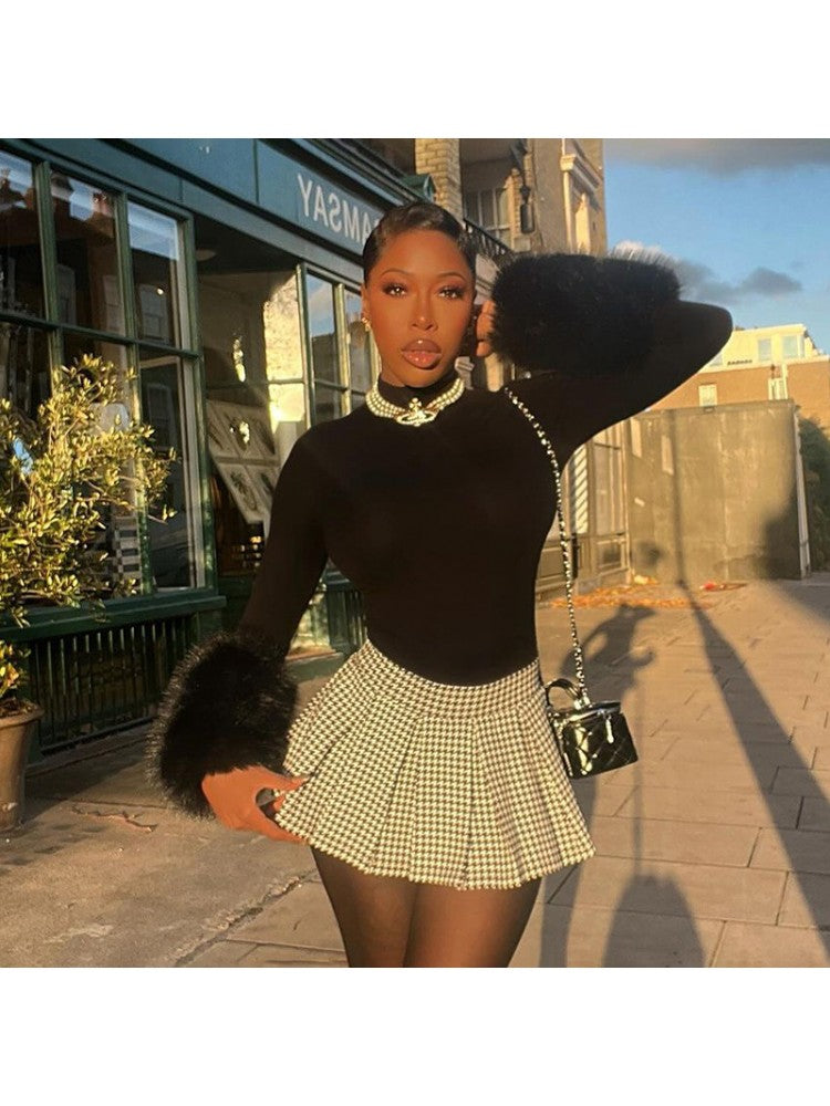 Fluff Mock Neck Long sleeve Bodysuits