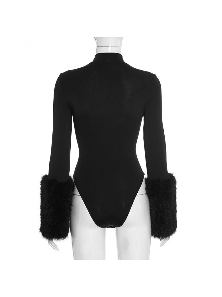 Fluff Mock Neck Long sleeve Bodysuits