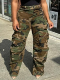 Camouflage Denim Straight Cargo Pants
