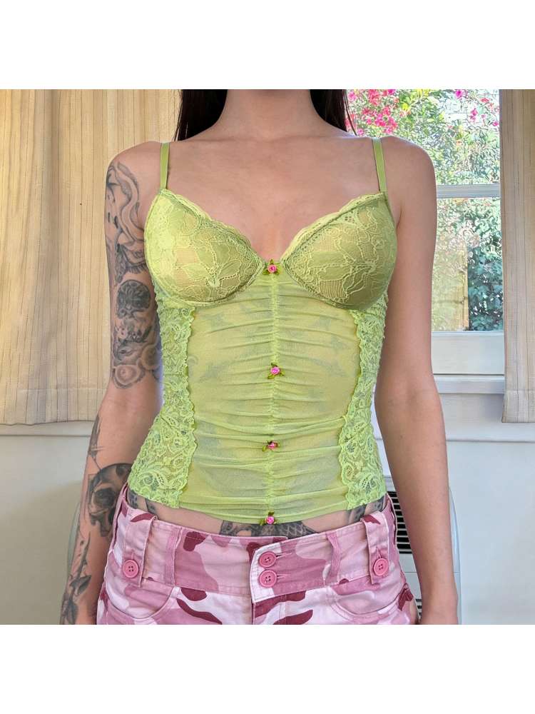 Lace Panel Cropped Sheer Tanks