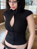 Hollow-out Bodycon Cap Sleeve Tanks