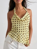 Polka Dots Halter Backless Lace-Up Tanks