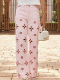 Embroidery Beading Loose Denim Jeans