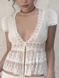 Lace Detail V Neck T-shirts