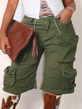 Solid Multi Packet Cargo Knee Shorts